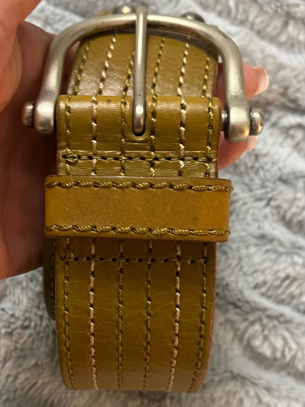 Mustard Yellow and silver studded real leather belt